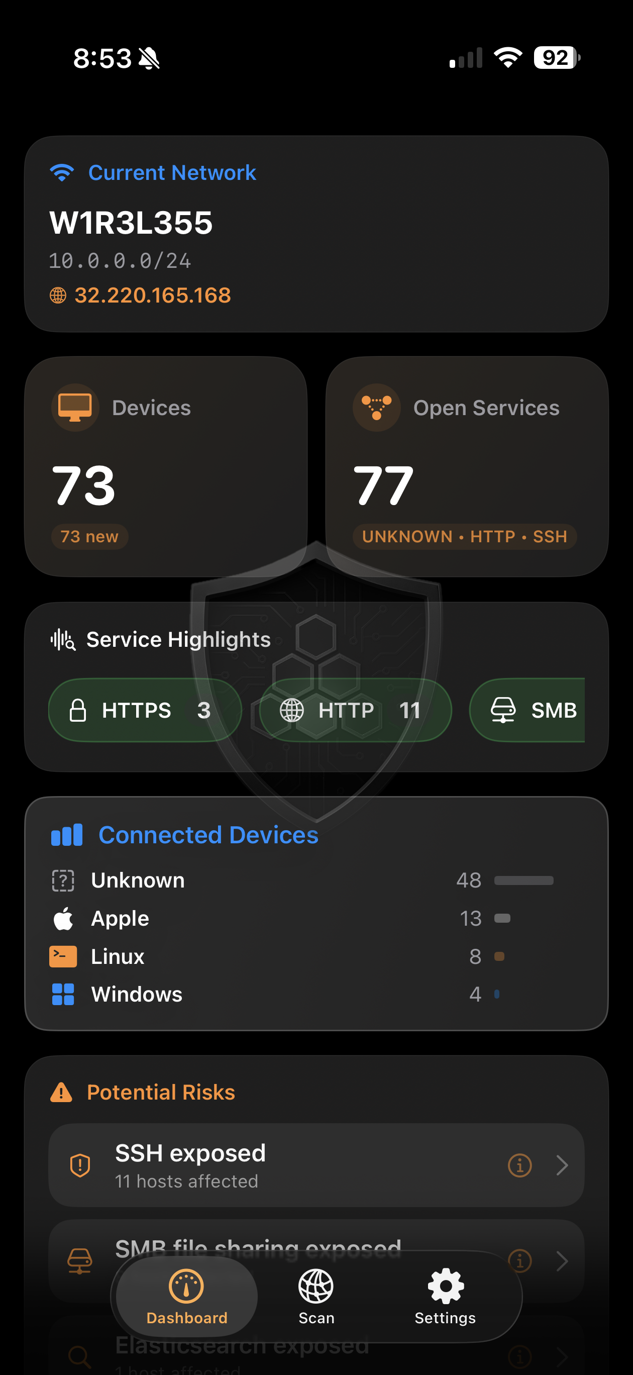 ScanLan dashboard view